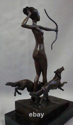 Bronze Statue of Nude Dog, Diana the Huntress, Artemis Style, Art Deco Style, Art Number