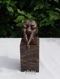 Bronze Statue of a Nude Diver in Art Deco and Art Nouveau Style, Signed Bronze