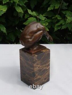 Bronze Statue of a Nude Diver in Art Deco and Art Nouveau Style, Signed Bronze