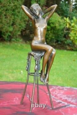 Bronze Statue of a Nude Sexy Lady in Art Deco and Art Nouveau Style