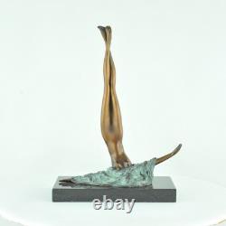 Bronze Statue of a Sexy Nude Acrobatic Dancer in Modern Art Deco Style