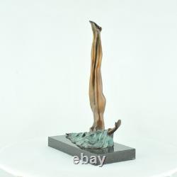 Bronze Statue of a Sexy Nude Acrobatic Dancer in Modern Art Deco Style