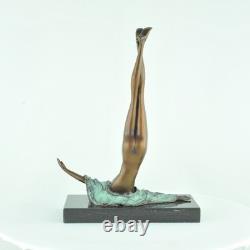 Bronze Statue of a Sexy Nude Acrobatic Dancer in Modern Art Deco Style