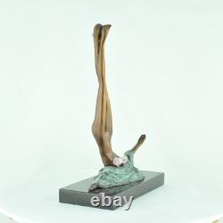 Bronze Statue of a Sexy Nude Acrobatic Dancer in Modern Art Deco Style