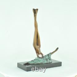 Bronze Statue of a Sexy Nude Acrobatic Dancer in Modern Art Deco Style
