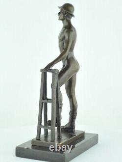 'Bronze Statue of a Sexy Nude Man in Art Deco and Art Nouveau Style'