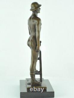 'Bronze Statue of a Sexy Nude Man in Art Deco and Art Nouveau Style'