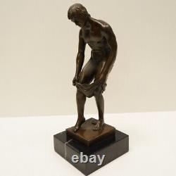 Bronze Statue of a Sexy Nude Man in Art Deco and Art Nouveau Style, Signed Bronze