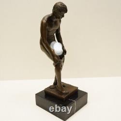 Bronze Statue of a Sexy Nude Man in Art Deco and Art Nouveau Style, Signed Bronze