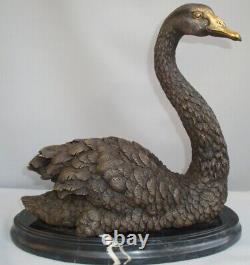 Bronze Swan Bird Animal Statue Sculpture in Art Deco and Art Nouveau Style
