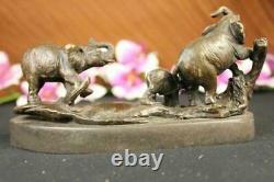 Bronze Three Elephants March Statue Sculpture Deco Animal Figure Art Decor
