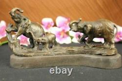 Bronze Three Elephants March Statue Sculpture Deco Animal Figure Art Decor