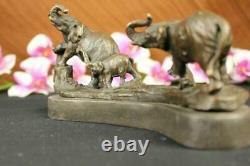 Bronze Three Elephants March Statue Sculpture Deco Animal Figure Art Decor