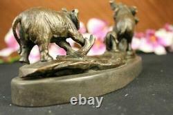 Bronze Three Elephants March Statue Sculpture Deco Animal Figure Art Decor