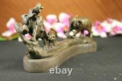 Bronze Three Elephants March Statue Sculpture Deco Animal Figure Art Decor