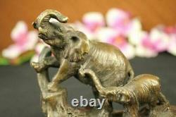 Bronze Three Elephants March Statue Sculpture Deco Animal Figure Art Decor