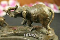 Bronze Three Elephants March Statue Sculpture Deco Animal Figure Art Decor