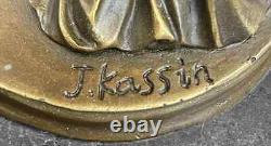 Bronze Violinist Sculpture Art Deco Style After J. Kassin Vintage Signed