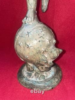 Bronze Winged Putto on Celestial Globe Sculpture, 20th Century Art Deco, 43 cm