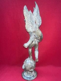 Bronze Winged Putto on Celestial Globe Sculpture, 20th Century Art Deco, 43 cm