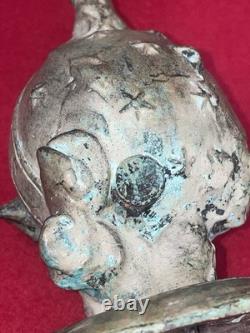 Bronze Winged Putto on Celestial Globe Sculpture, 20th Century Art Deco, 43 cm