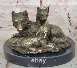 Bronze Wolf Sculpture Cub Art Deco Decorative Wildlife Figure