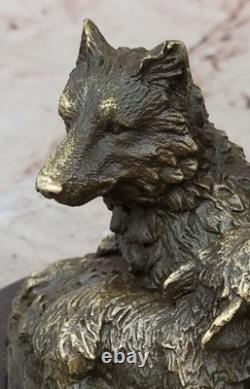 Bronze Wolf Sculpture Cub Art Deco Decorative Wildlife Figure