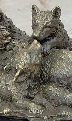 Bronze Wolf Sculpture Cub Art Deco Decorative Wildlife Figure