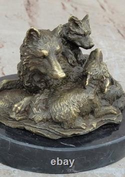 Bronze Wolf Sculpture Cub Art Deco Decorative Wildlife Figure