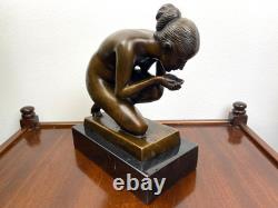 Bronze sculpture of a woman, The Drinker, Art Deco after E. Wenck