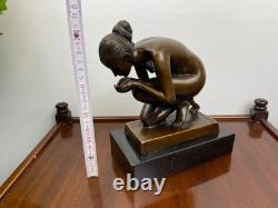 Bronze sculpture of a woman, The Drinker, Art Deco after E. Wenck