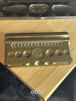 Brutalist bronze desk set signed P. Desprez, France, 4 pieces