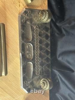Brutalist bronze desk set signed P. Desprez, France, 4 pieces