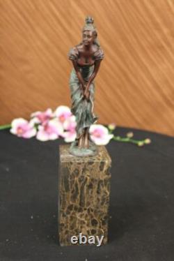 Bust of the Sad Young Girl Bronze and Marble Art Deco Figurine