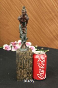 Bust of the Sad Young Girl Bronze and Marble Art Deco Figurine