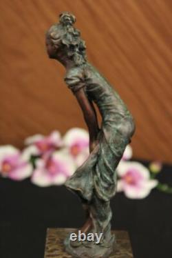 Bust of the Sad Young Girl Bronze and Marble Art Deco Figurine