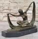 C. Mirval Bronze Art Deco Statue Dancer Nude Marble Figurine Sculpture