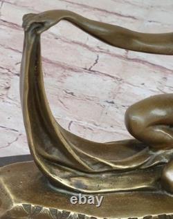 C. MIRVAL Bronze Art Deco Statue Dancer Nude Marble Figurine Sculpture
