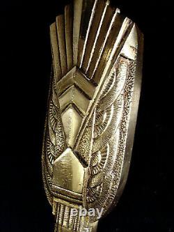 C. Ranc & Ejg Pair D Appliqués Art Deco Bronze & Tulips Glass Pressed 1930