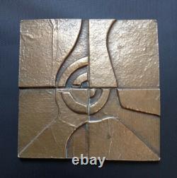 C-Rare Bronze Art Deco Medal Plaque, 96 x 96 mm, Geometric Shape, Numbered