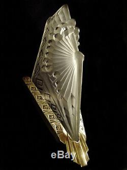 C. Schneider Dappliques Pair Art Deco Dragonflies In Bronze And Glass Pressed