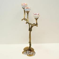 Candlestick Flowers Style Art Deco Art Nouveau Bronze Ceramic Massive Porcela