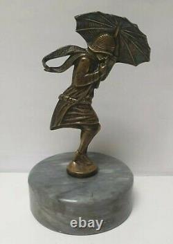 Car Mascot Costume Woman Umbrella Varnier Bronze Art Deco Hood Car Woman