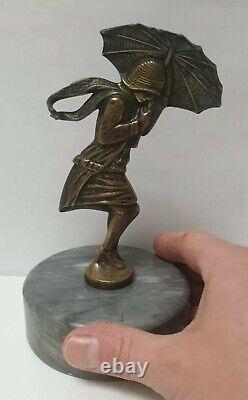 Car Mascot Costume Woman Umbrella Varnier Bronze Art Deco Hood Car Woman