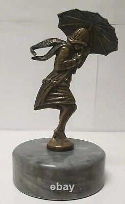 Car Mascot Costume Woman Umbrella Varnier Bronze Art Deco Hood Car Woman