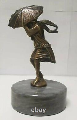 Car Mascot Costume Woman Umbrella Varnier Bronze Art Deco Hood Car Woman