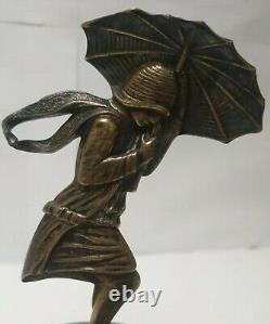 Car Mascot Costume Woman Umbrella Varnier Bronze Art Deco Hood Car Woman