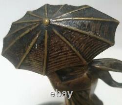 Car Mascot Costume Woman Umbrella Varnier Bronze Art Deco Hood Car Woman