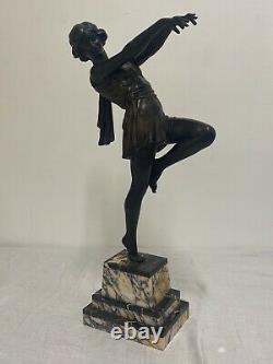 Carlier Grande Statue Sculpture Dancer Ballerine Epoque Art Deco Bronze Skating