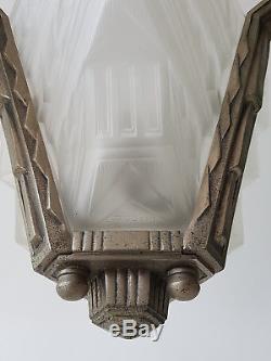 Ceiling Chandelier The Hanots 1920 1930 Art Deco Bronze Nickele Glass Press 20s